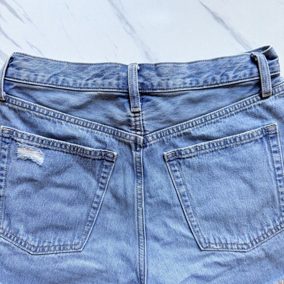 EUC Uniqlo Shorts Womens 25 Blue Denim Jean High Rise Cutoff Distressed Pockets - Picture 6 of 14